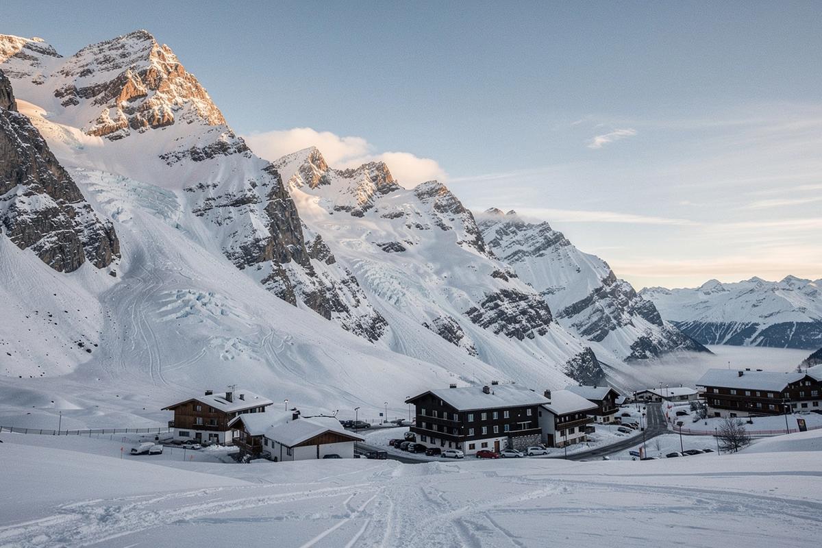 Steep alpine faces above St. Anton village in winter